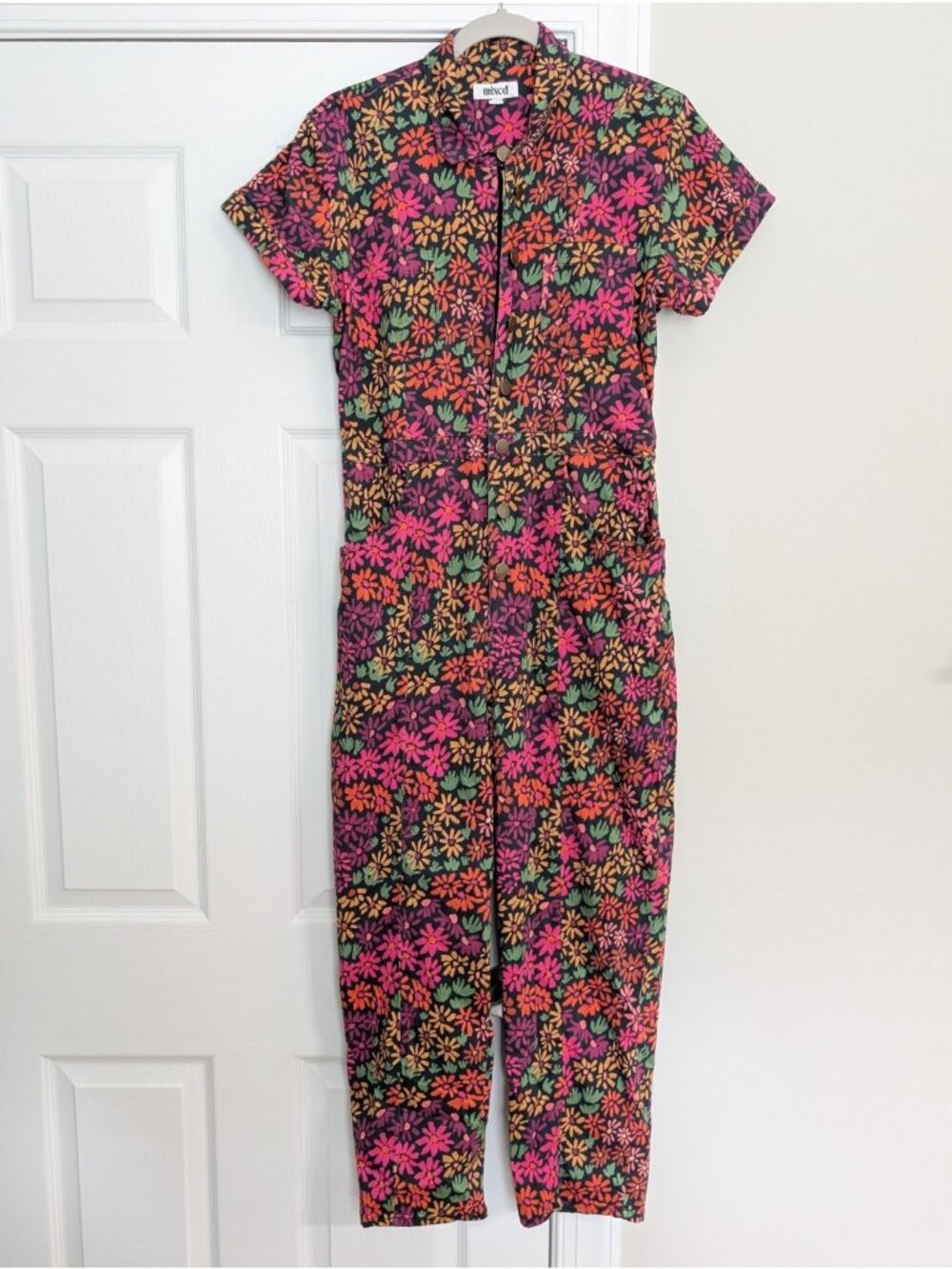 Mixed by Nasrin Floral Short-Sleeve Jumpsuit in Multi Floral